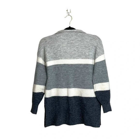 LOFT Gray & White Striped Quarter Zip Tunic Sweater Small Petite Women’s - Picture 6 of 12